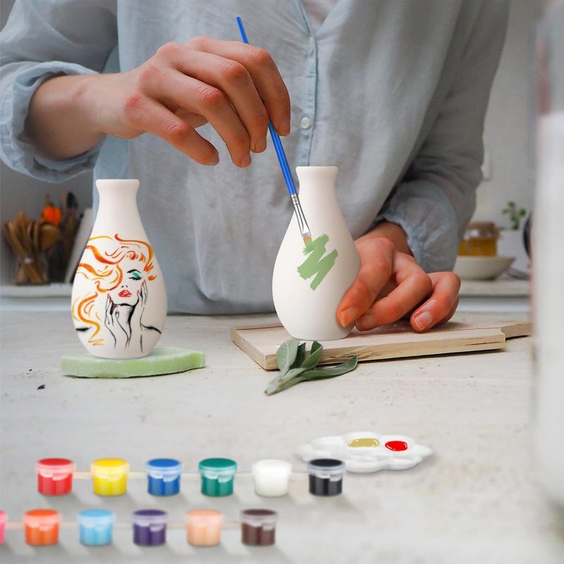 Singhoow 4 Set Valentine's Day Paint Your Own Porcelain Paint Vase Art Project White Ceramic Painting Kit for Adults Porcelain Vase Decorating Kit Holiday Supplies DIY(Stylish) - Image 5